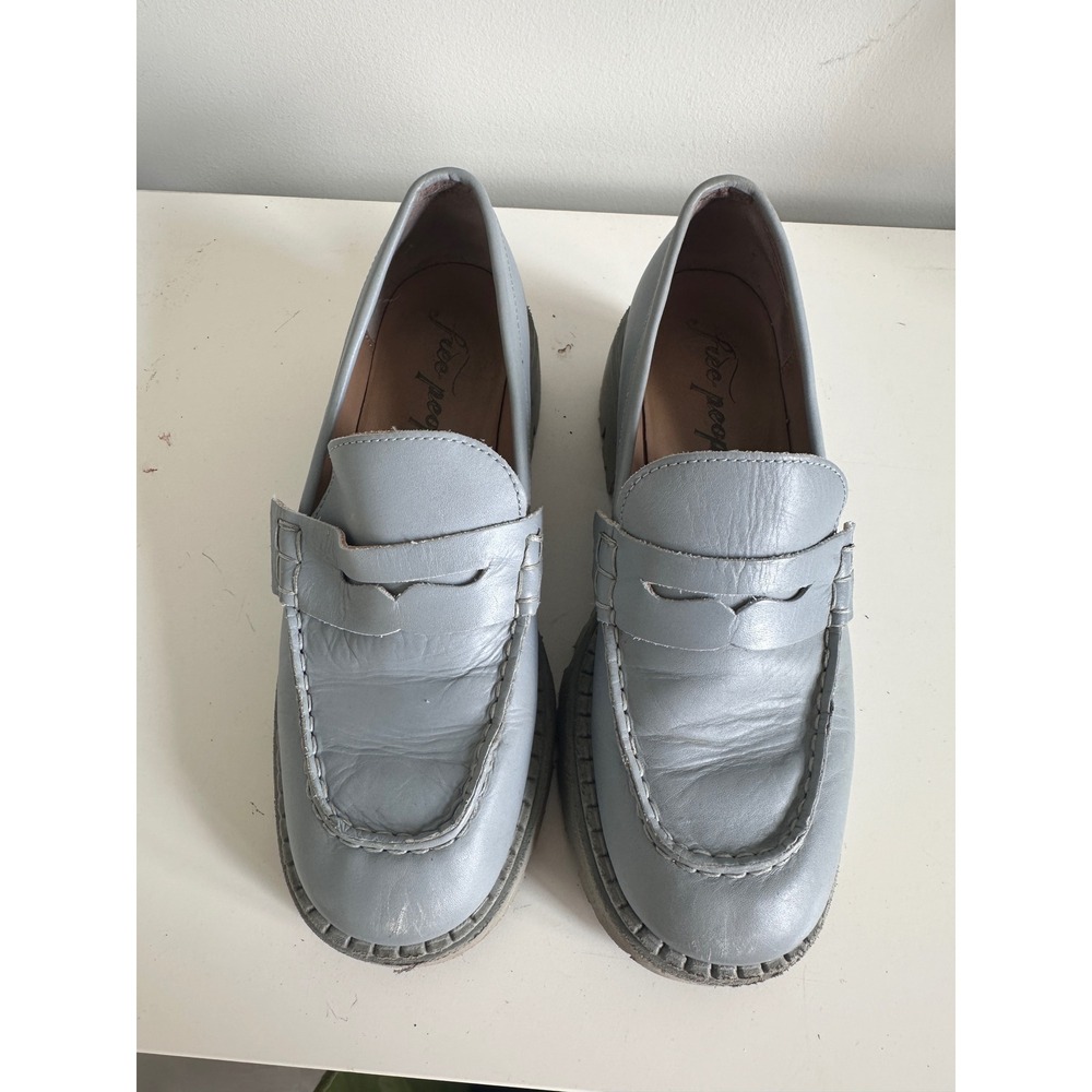 Free People Loafers Women 37 Lyra Gray Penny Lug Sole Platform Leather Shoes